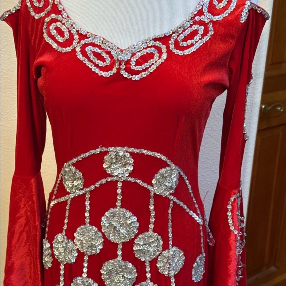 Glamorous Red and Silver Long Sleeve Dress